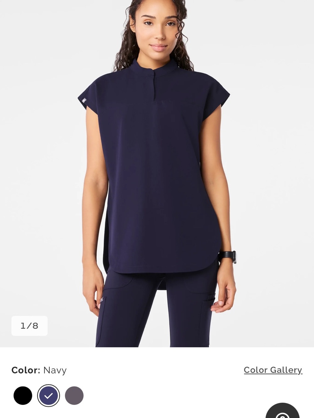 Figs Navy Short-Sleeve Mock Neck Scrub Top